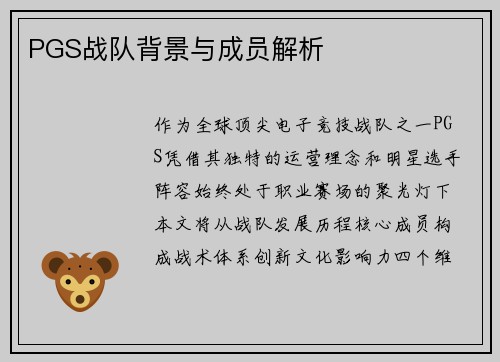 PGS战队背景与成员解析